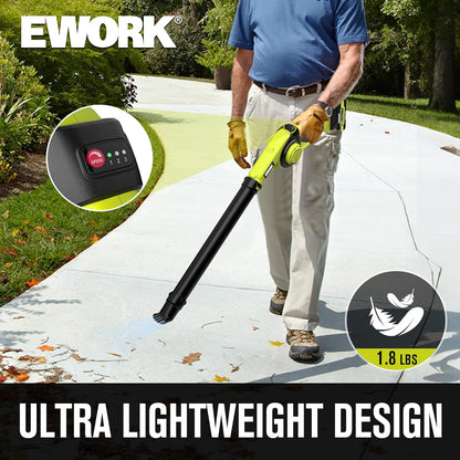 EWORK Small Leaf Blower Cordless 21V Mini Leaf Blower 200 MPH with Battery and Fast Charger, Lightweight Electric Leaf Blowers, Compact Blower for Jobsite, Patio Cleaning, Lawn Care, Blowing Leaves