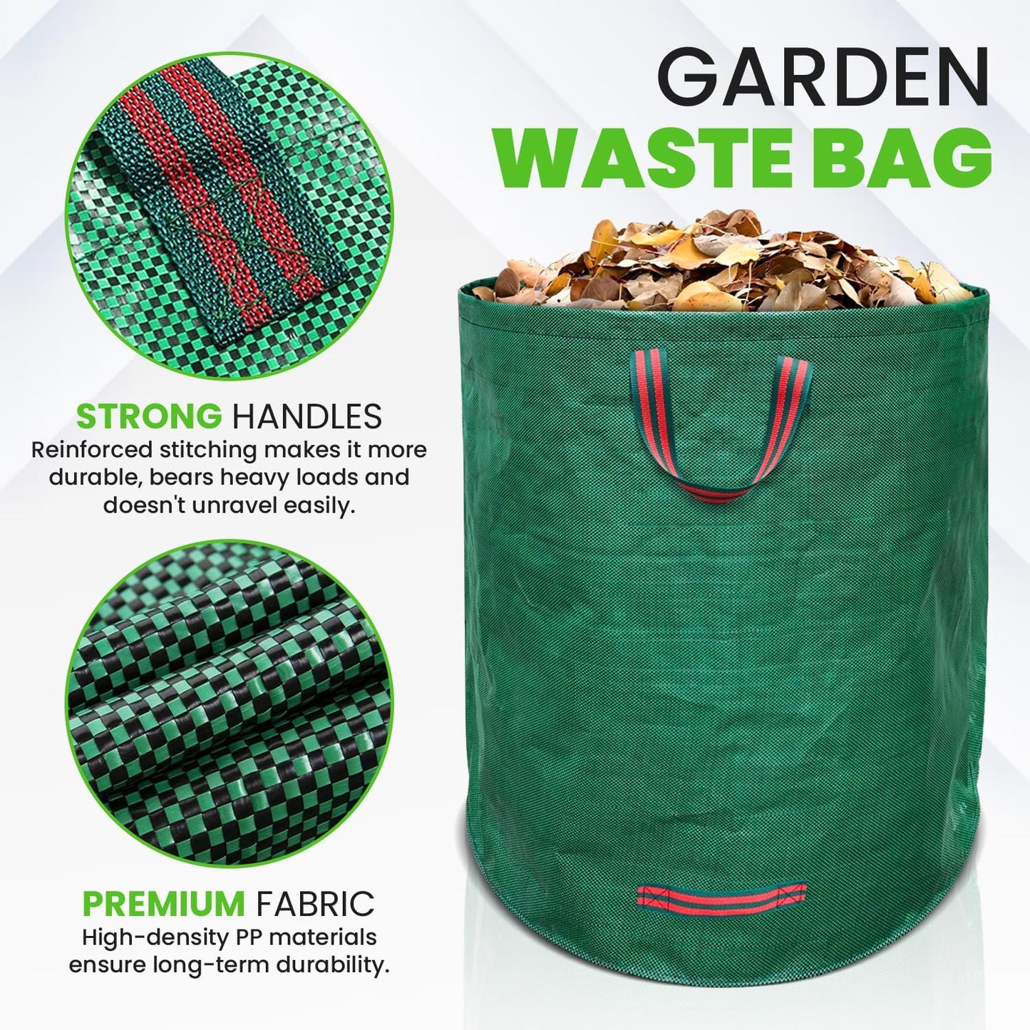 Gardenpal 3 Pack 132 Gallon Reusable Yard Waste Bag, Heavy Duty, Upright Lawn Bags with 4 Reinforced Handles (132 Gallon/3 Pack)