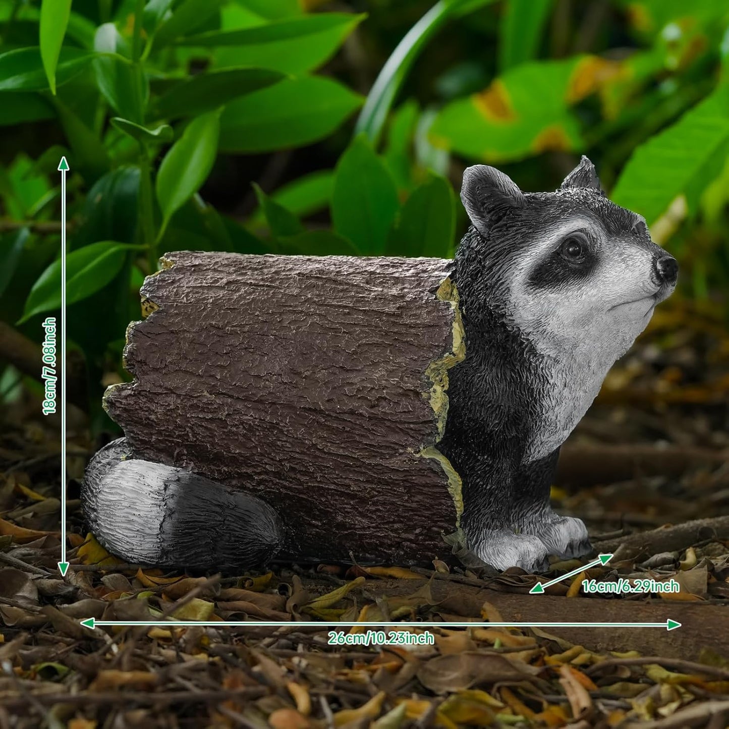 Garden 10.2" Raccoon Statue, Cute Outdoor Raccoon Decor, Resin Realistic Figurine, Animal Themed Garden Accent Art, Landscape Accent Gift Sculpture for Yard Patio Lawn Art