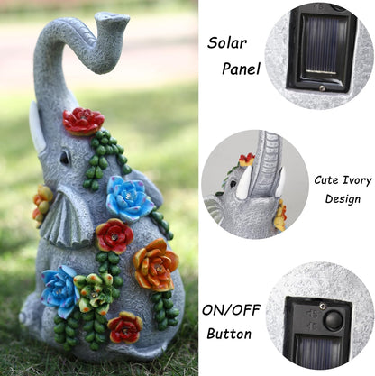 Solar Garden Statue Elephants Figurine with Solar Lights Outdoor Yard Decorations for Patio Porch Home Elephant Gifts for Women Mother's Day Housewarming Birtheday Gifts
