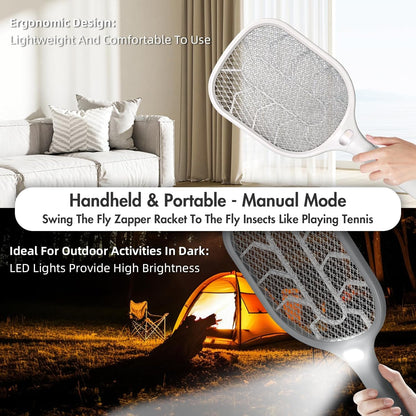 Lulant Electric Fly Swatter Racket,3000V Bug Zapper Racket,1800mA Battery Rechargeable Mosquito Killer, Type-C Rechargeable Base, Three-Layer Protective Safety Mesh for Indoor and Outdoor