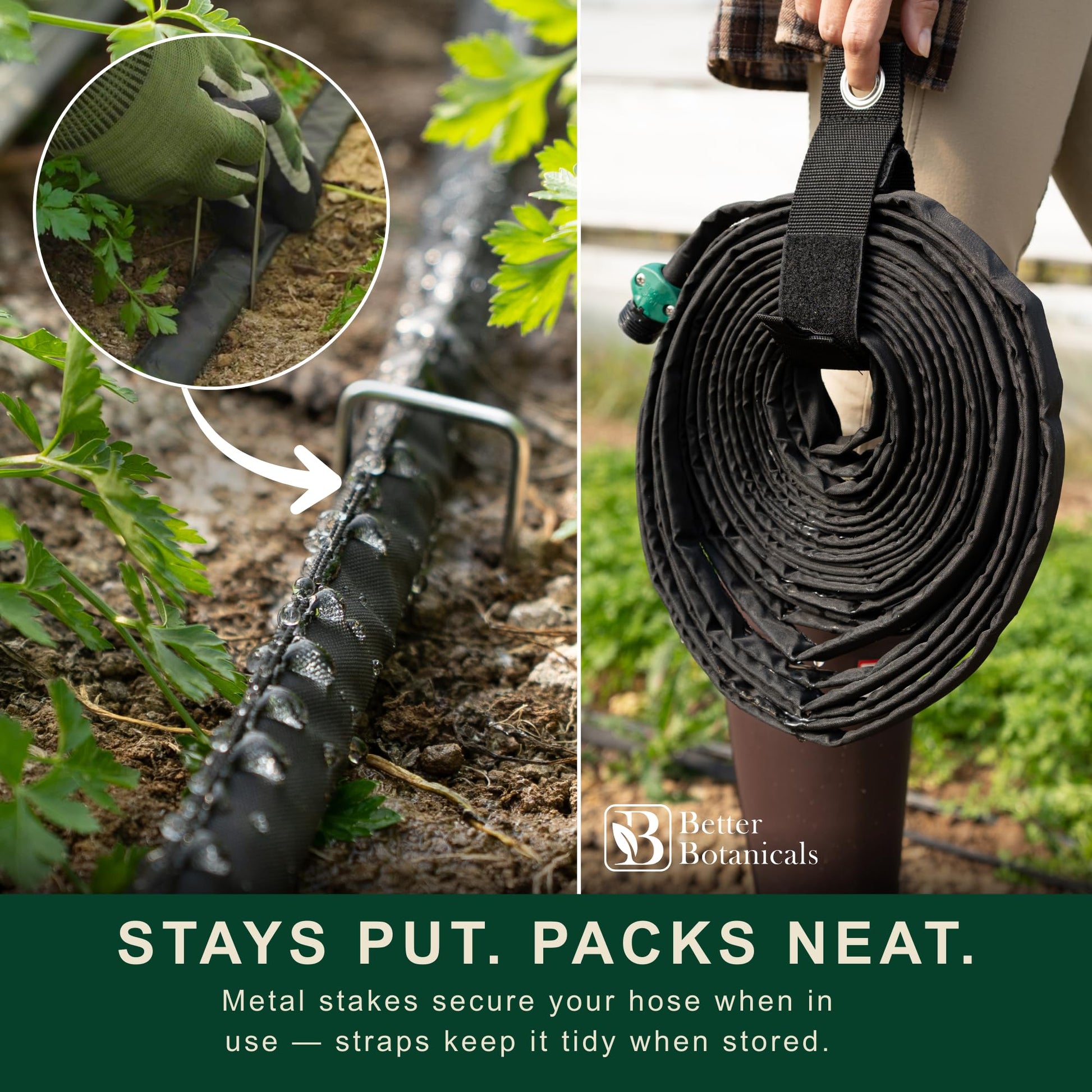 Better Botanicals 100 FT Flat Soaker Hose (2 x 50 FT) – Drip Irrigation for Garden Beds, Raised