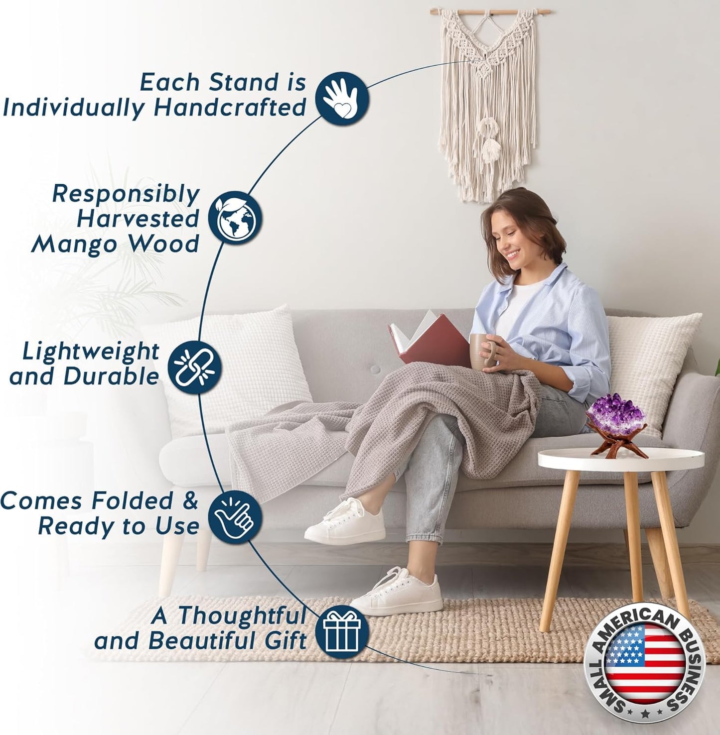 Alternative Imagination Wooden Tripod Display Stand – 6-Inch Hand Carved Holder Made from Sustainable Mango Wood – Folding Reddish-Brown Stand for Abalone Shell, Crystal Ball, Key Bowl, Trinket Dish, Incense, Decor and More