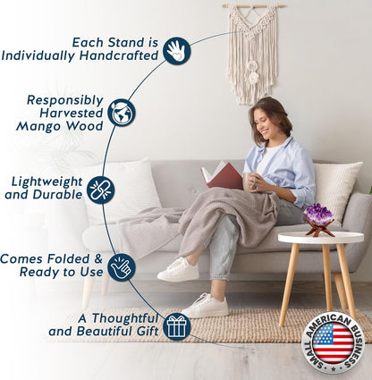 Alternative Imagination Wooden Tripod Display Stand – 6-Inch Hand Carved Holder Made from Sustainable Mango Wood – Folding Reddish-Brown Stand for Abalone Shell, Crystal Ball, Key Bowl, Trinket Dish, Incense, Decor and More