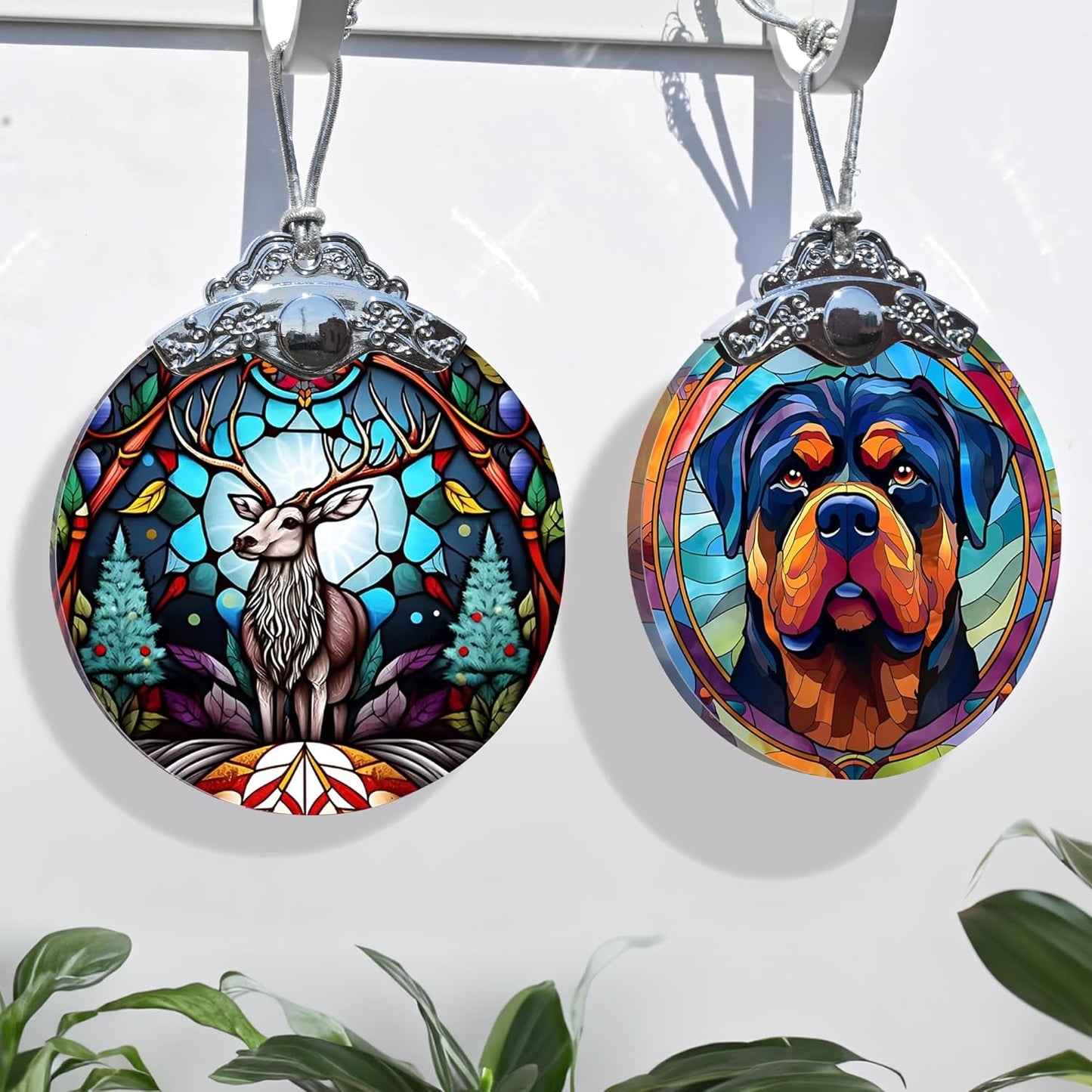 Deer Christmas Ornaments, Deer Decor Christmas, Deer Christmas Tree Decorations, Stained Glass Ornament, Gifts for Deer Lovers, Holiday Decorations and Xmas Gifts Ideas