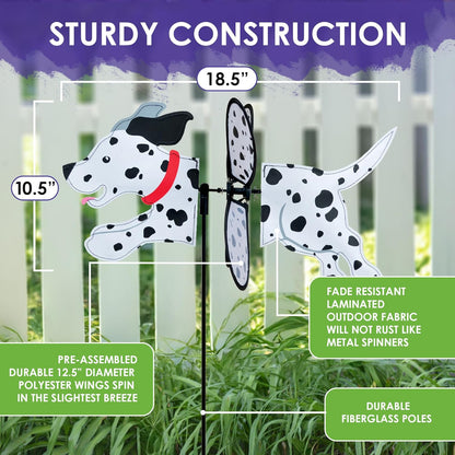 Premier Kites Petite Spinner Dalmation – Whimsical Wind Spinner for Yard & Garden, Durable Weather-Resistant Fabric, Easy to Assemble, Outdoor Decor for Patios, Lawns, & Fairy Lovers