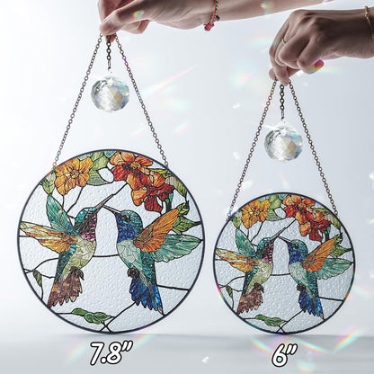 6" Hummingbirds Stained Glass Suncatchers Art Glass Birds for Sun Catcher Indoor Window Gifts for Pet Animal Nature Floral Lovers Women Grandma Mom Friend Painted Panel Décor BIRD-06B-SG6