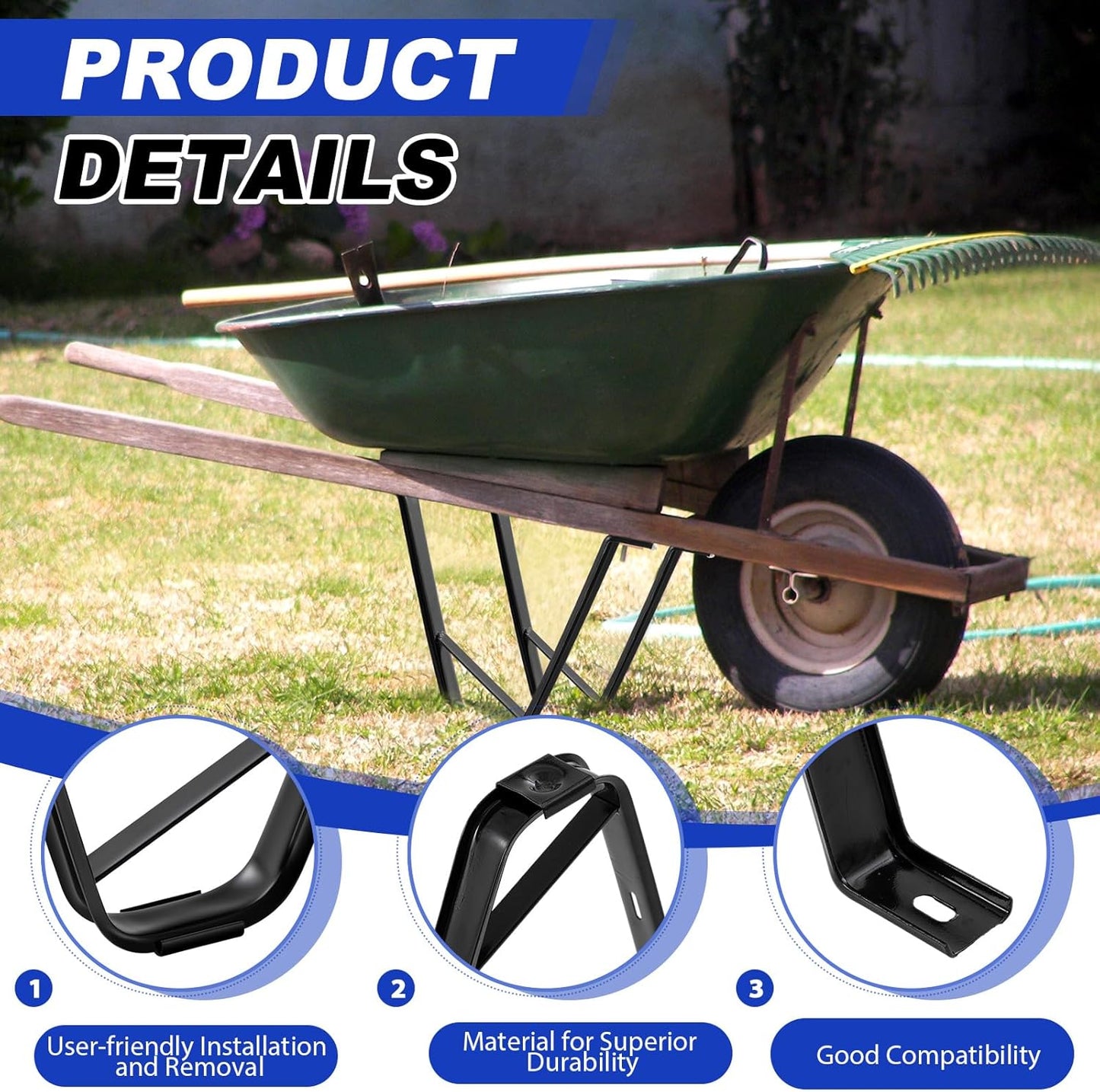 4 Pcs Heavy-Duty Steel Wheelbarrow Stands Trolley Replacement Parts Wheel Barrel Carretilla Bracket for Construction Wheelbarrows Yard Carts Carretillas para Construction Garden Carts