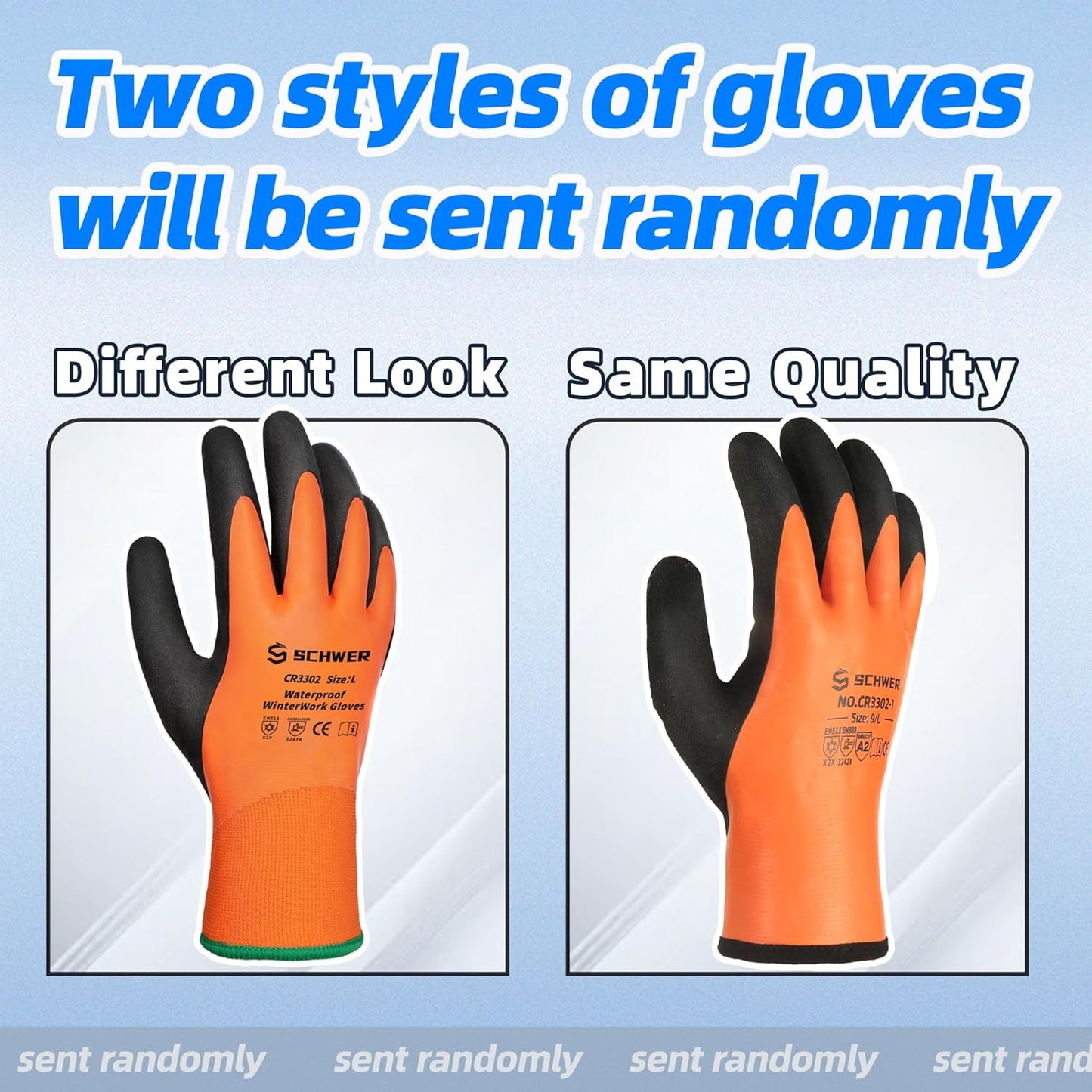 Schwer 100 Pairs Waterproof Winter Work Gloves, ANSI A2 Cut Resistant Freezer Gloves for Outdoor Cold Weather Keep Hands Warm, Thermal Insulated Gloves for Shoveling Snow, Ice Fishing, Super Grip, XXL