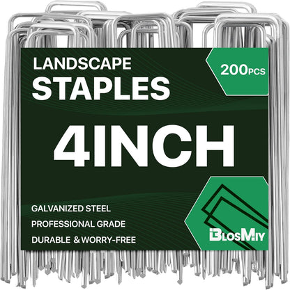 Landscape Staples 4 inch Stakes for Gardening 200 Pack Galvanized Garden Staples for drip Irrigation Landscape Fabric pins Updated Heavy-Duty Weed Barrier Fabric Lawn Outdoor Projects,Decorations