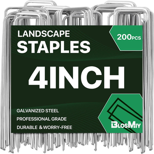 Landscape Staples 4 inch Stakes for Gardening 200 Pack Galvanized Garden Staples for drip Irrigation Landscape Fabric pins Updated Heavy-Duty Weed Barrier Fabric Lawn Outdoor Projects,Decorations