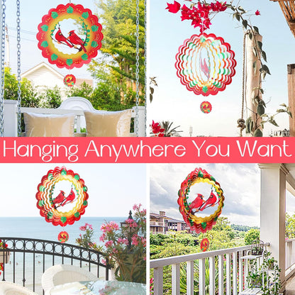 Cardinal Wind Spinners Gift for Women Men, 12 Inch Outdoor Metal 3D Wind Spinner Garden Yard Decor, Hanging Wind Catchers Stainless Steel Kinetic Sculpture for Outside Decoration