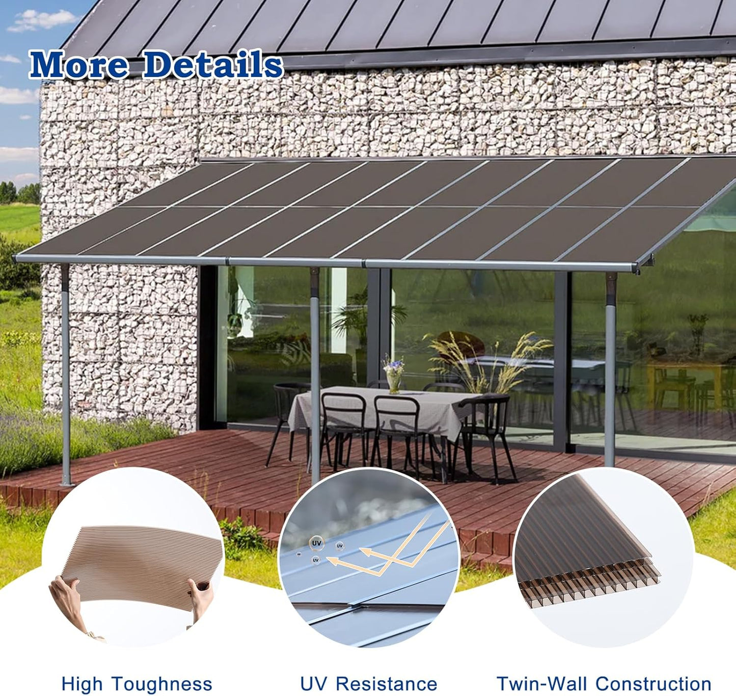 BPS 6Pcs 62'' (W) x 38'' (L) x 0.2'' Polycarbonate Panels, Waterproof UV Protected Reinforced Sheets, Outdoor Greenhouse and Gazebo Covering, Twin-Wall Bronze Sheets