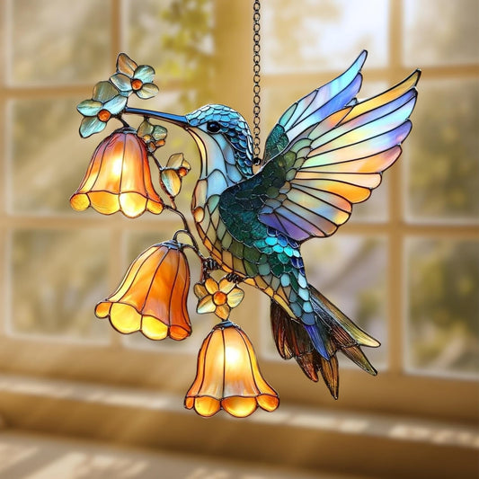 Hummingbird Flower Acrylic Suncatcher Stained Glass Effect Window Car Hanging Christmas Ornament