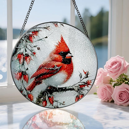 Stained Glass Window Hanging, DOUHASU 8 Inch Cardinal Stained Glass Suncatcher Ornement, Window Decor, Sympathy Gift, Cardinal Gifts for Women