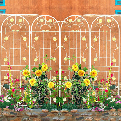 4 Pack Metal Garden Trellis 71" H Cream White Garden Fence Rustproof Trellis for Climbing Plants Support Roses Flower Outdoor Lawn, White 6FT