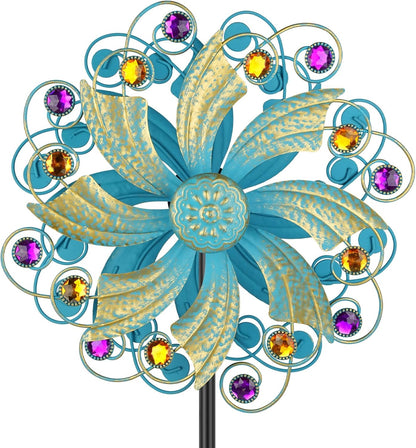 Metal Wind Spinners Outdoor, Golden Kinetic Wind Sculpture Garden Pinwheels with Metal Stake, Yard Art Decor for Patio, Lawn & Garden, Creative Gifts 57.5 * 13 Inch