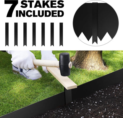 KOL Galvanized Steel Garden Lawn Edging, 6-Pack Black Bendable Metal Landscape Edging Strips - Heavy Duty Hammer-in Border with 7 Clips - 16-Gauge - 40" L x 8" H (20FT Total Length)