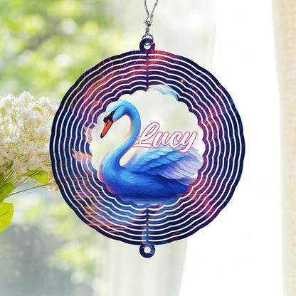 Personalized Swan Wind Spinner 3D Stainless Steel, Swan Garden Spinner Hanging Outdoor Decor, Wind Spinners Outdoor, Custom Gift for Grandmother, Mom, Wife
