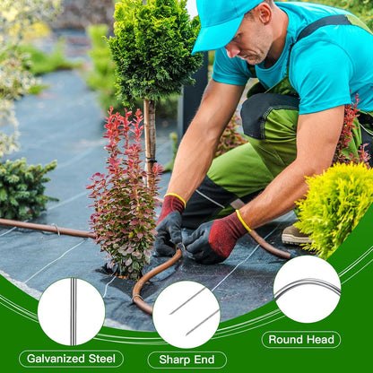 Tandefio 200 Pack Drip Irrigation Tubing Stakes 6 Inch Garden Pins Landscape Staples Securing Pegs Galvanized Lawn Yard U Pegs for Hose, Chicken Wire, Weed Barrier Fabric, Dog Fence