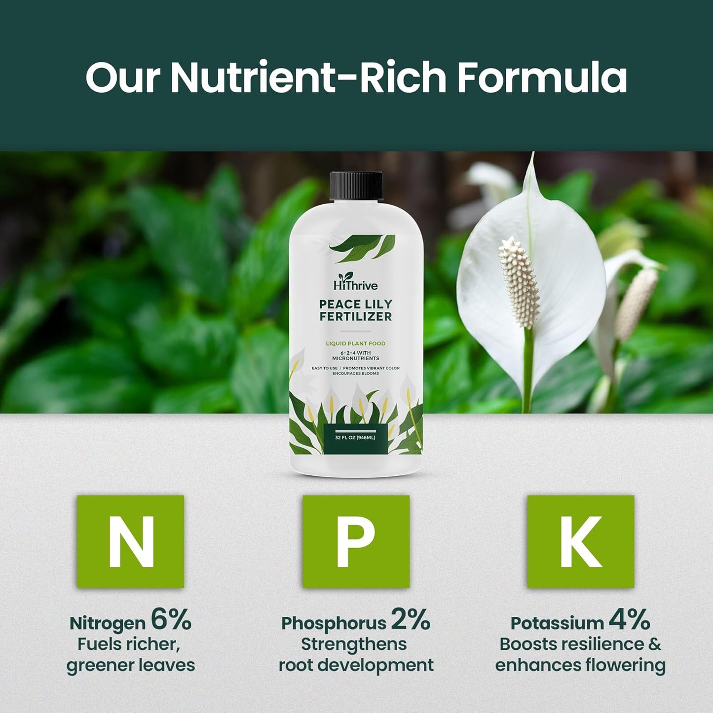 32oz Peace Lily Plant Indoor Live Fertilizer - Makes 192 Gallons of Peace Lily Fertilizer - Nutrient-Rich Liquid Plant Food for Lush Foliage, Stronger Roots, and Elegant White Blooms
