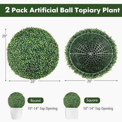 Goplus 2 PCS 20 Inch Artificial Plant Topiary Ball, Round Faux Boxwood Balls Outdoor, Fake Plant Sphere for Front Door, Porch, Backyard, Balcony, Patio, Garden, Wedding and Home Décor