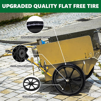 20" Flat Free Tire and Wheel with 3/4" & 5/8" Bearing, Replacement Wheels for Rubbermaid Wheelbarrow,Lawn Carts, Big Wheel Utility Carts and Garden Yard Cart, 2 Pcs Black