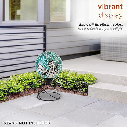 Alpine Corporation HMD194 Outdoor Glass Mosaic Gazing Globe Yard Decoration, 10"Diameter, Dragonfly Duo