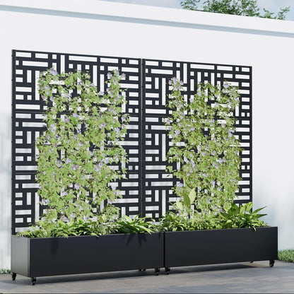 Casaphoria 72"x47" Metal Raised Garden Bed with Trellis(2 Pack), Outdoor Planter Box with Wheels & Drainage Holes for Climbing Plants, Flowers, Elevated Garden Kit with Privacy Screen, Black-Helen