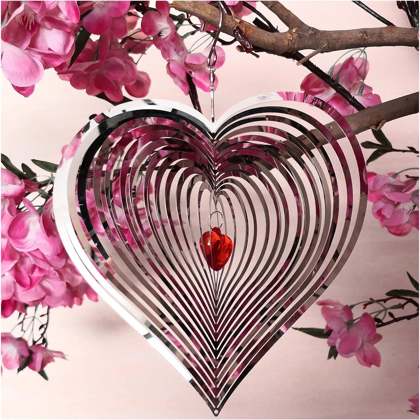 DJUAN Wind Spinner Outdoor Metal Decorations,3D Red Heart Wind Spinners for Yard and Garden, Mirror Stainless Steel Wind Sculptur Spinner Indoor Outdoor Garden Decoration Crafts Ornaments Worth Gift