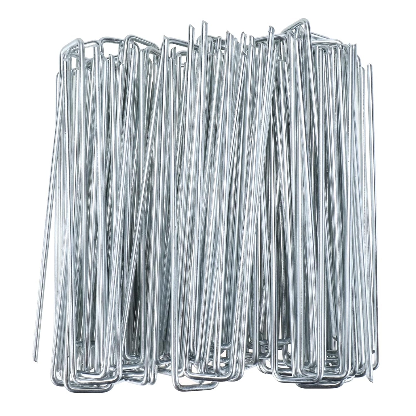 Finderomend 100 Pack Landscape Staples and 100 Pack Gaskets,8" Long 9 Gauge Galvanized Steel Garden Staples with Black Pads,Landscape Pins Turf Staples for Securing Weed Barrier Artificial Grass