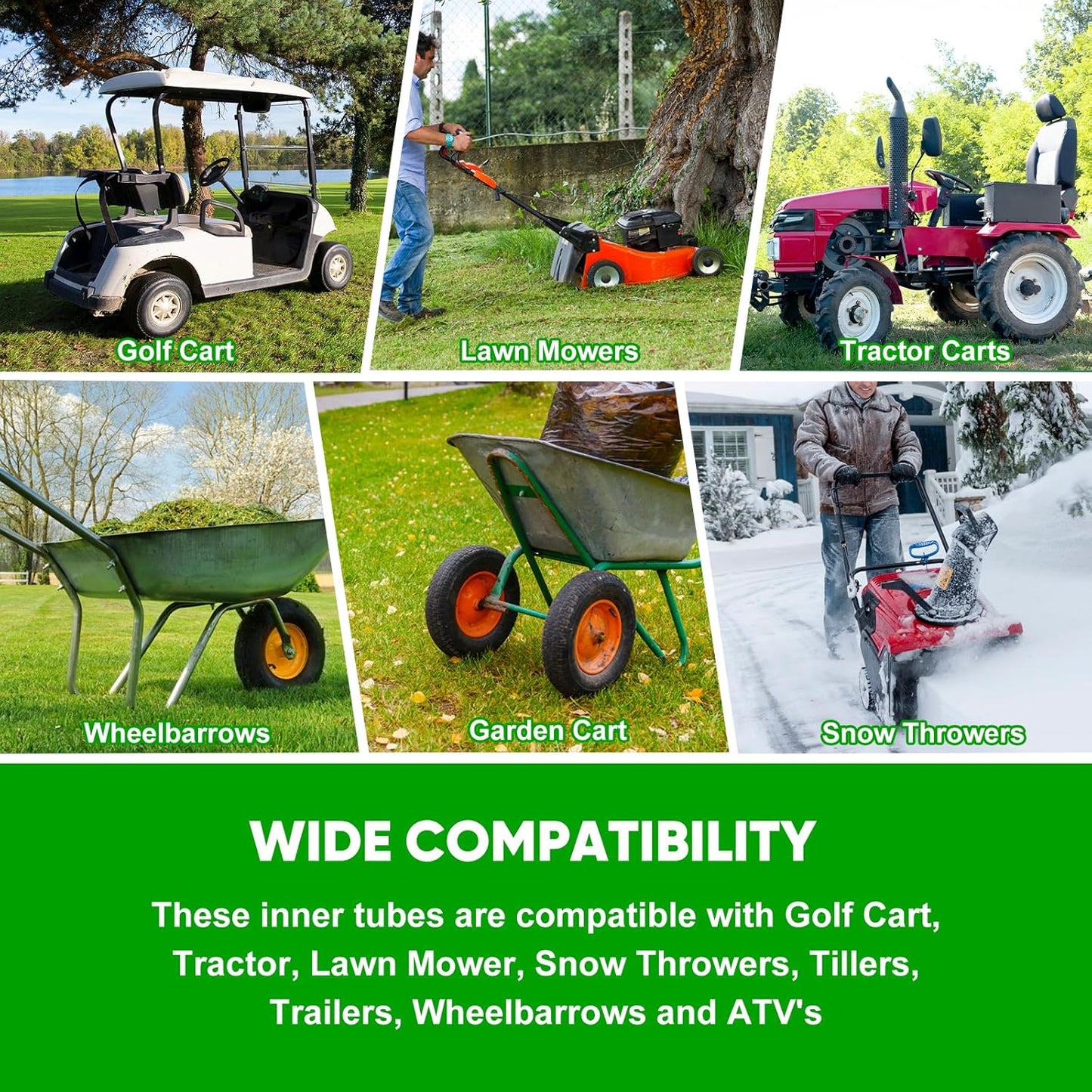 16x6.50-8 16x7.50-8 Inner Tubes, 2 Pack Heavy Duty Replacement Tire Inner Tubes with Straight Valve Stem for Wheelbarrow, Lawn Mower, Tiller, Tractor, Garden Cart, Golf Cart, Snow Throwers, etc