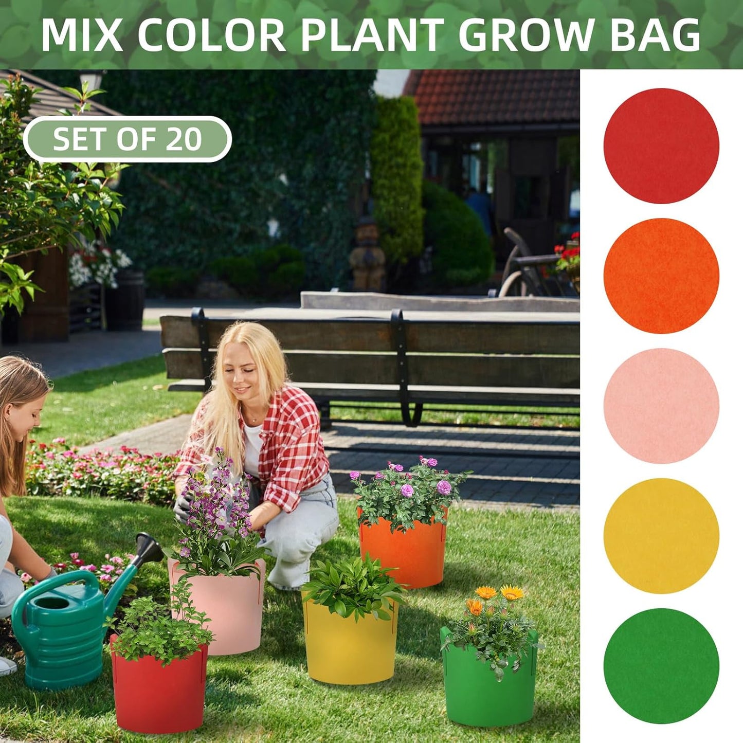 20 Pack 7 Gallon Grow Bags, Colorful Potato Plant Grow Bags with Handles, Nonwoven Fabric Garden Pots for Vegetable Fruit Flowers Herbs Tomato Potato Growing (7 Gal)