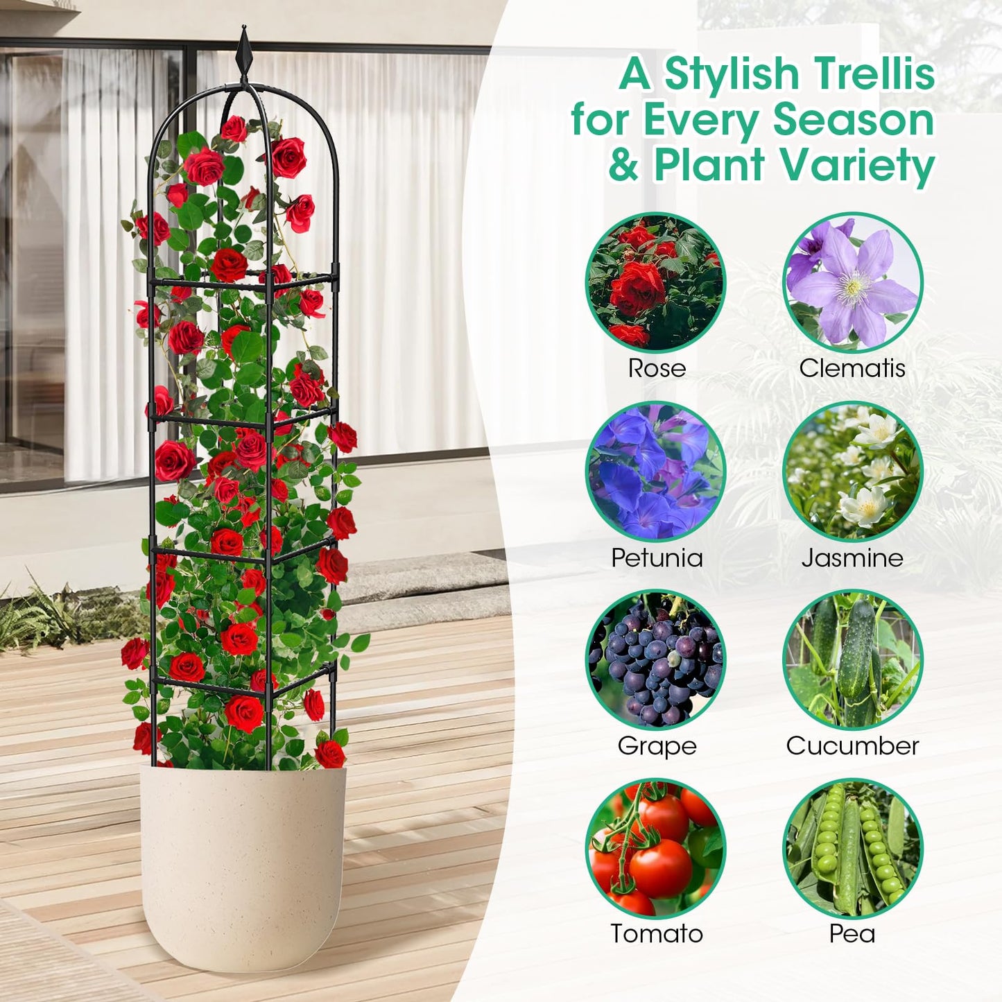 2 Pack Garden Obelisk Trellis for Climbing Plants, 71" Metal Rustproof Plant Support Rose Trellis