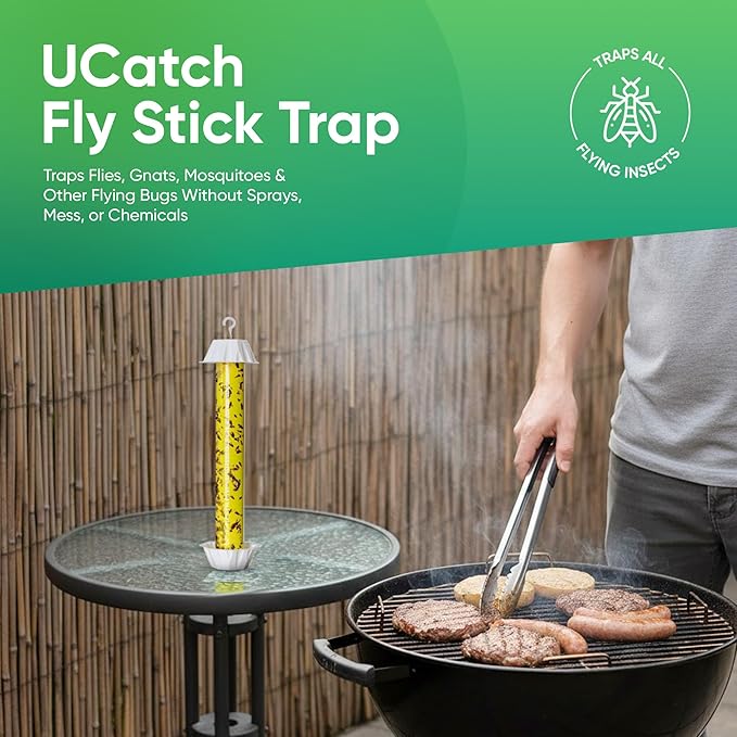Sticky Fly Trap Indoor & Outdoor | Hanging Fly Stick for Gnats, Flies, Wasps, Mosquitoes & Other Flying Bugs | Sticky Bug Traps | Home Pest Control | Flying Insect Trap Rolls - 4-Pack | Ucatch