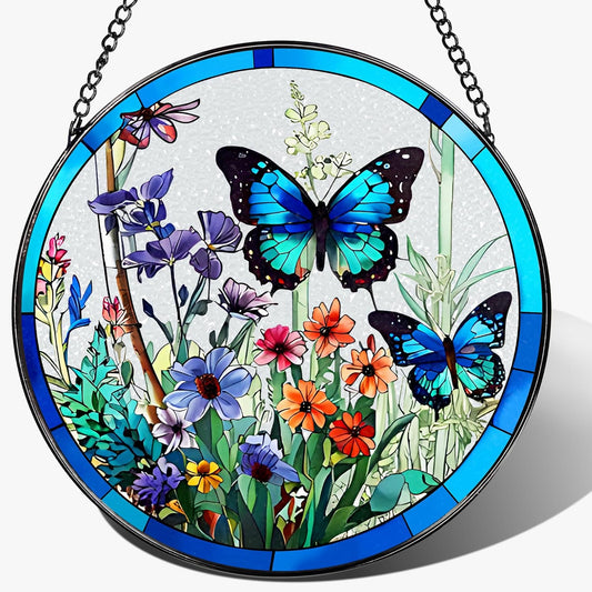 Stained Glass Window Hanging, 8 Inch Butterfly Sun Catchers Indoor Window, Suncatchers for Windows