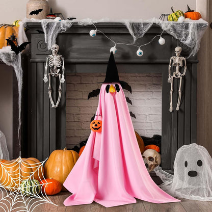 Halloween Porch Goose Outfit Ghost Lawn Goose Clothes with Pumpkin Bag for 23" Disco Plastic/Cement Outdoor Patio Yard Lawn Art Decoration(Pink,Matte)
