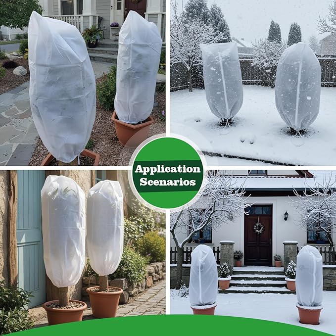 2-Pack Plant Covers Freeze Protection, Winter Frost Cloth with Zipper & Drawstring - 47.24''W x 70.87''H White Frost Blankets for Outdoor Garden Plants and Trees