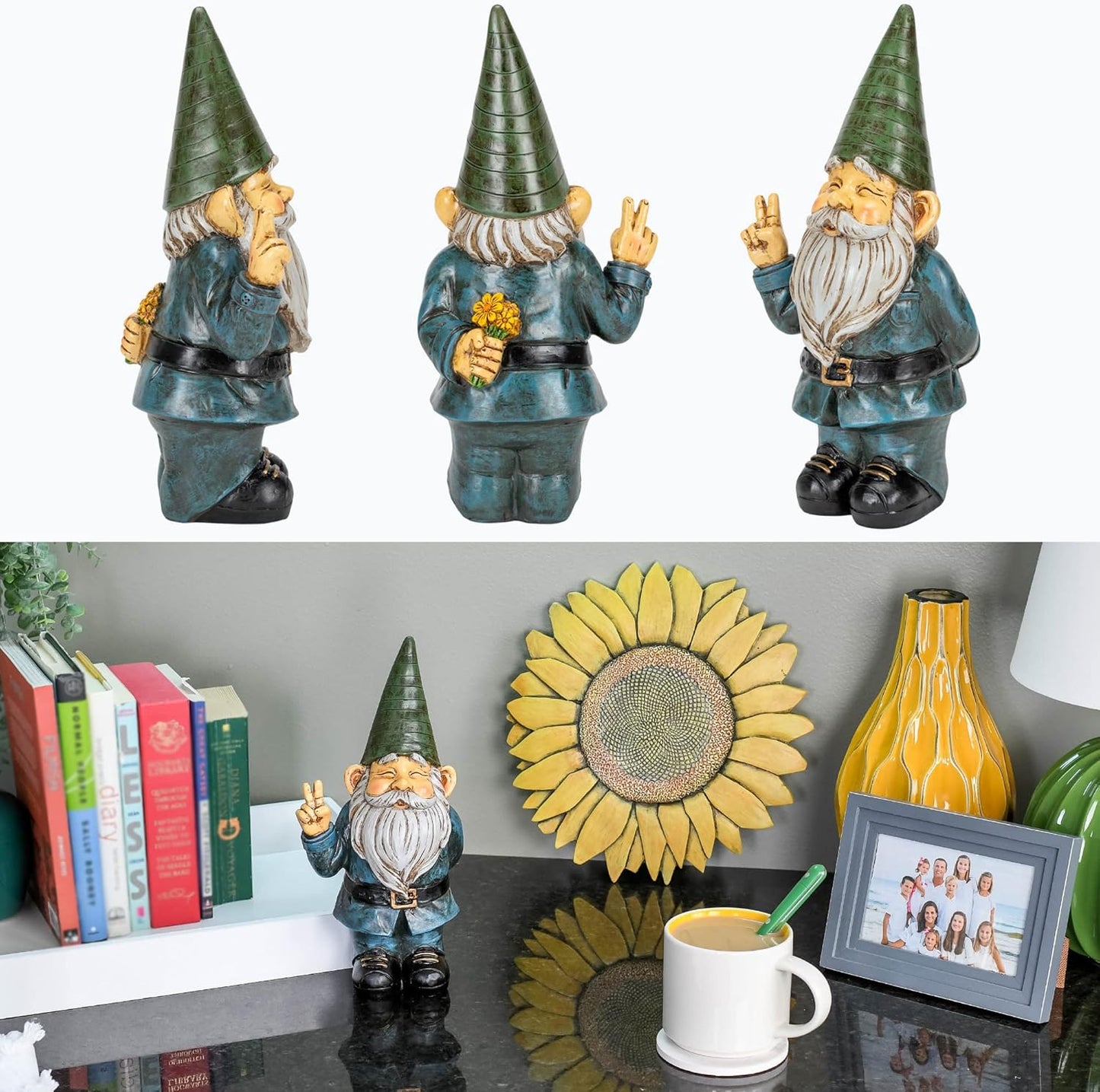 NAT & JULES Peace Gnome Colorful Finish 12 inch Resin Stone Garden Statue