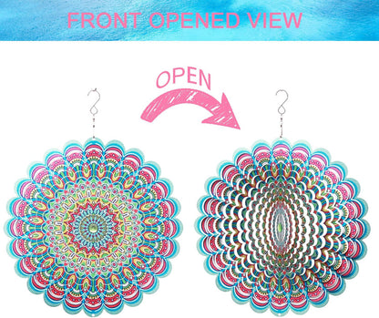 SPRING SONG Colorful Mandala Kinetic Wind Spinner for Yard and Garden Stainless Steel Spinner Indoor and Outdoor Hanging Decor Crafts Ornaments Kinetic Art Spinner Hanging Wind Spinners Decor Gifts