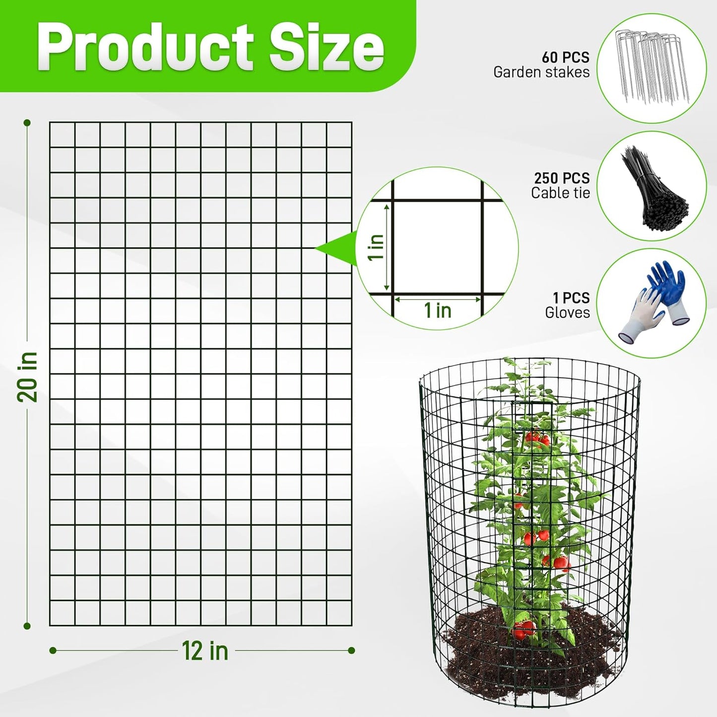 16 Pack Plant Protectors from Animals, 20"x 12" Wire Plant Protector, Wire Cages for Plants with Stakes and Cable Ties, Metal Plant Cages for Plants, Vegetables, Flowers