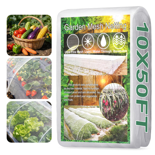 Garden Netting Pest Barrier 10 x 50FT Garden Mesh Netting Insect Netting Garden Neting for Raised