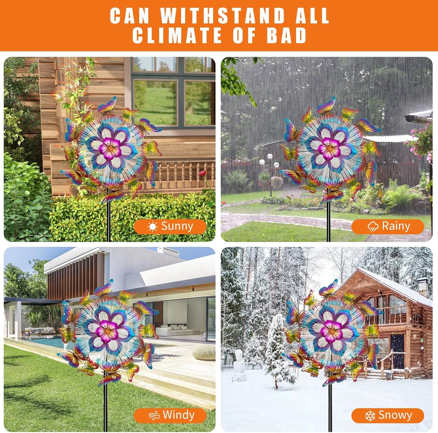 Solar 45" Butterfly Garden Wind Spinners for Yard and Garden, Metal Clearance Windmill Kinetic Wind Spinner Outdoor Decor, Wind Sculpture Yard Art Decorations for Patio & Lawn