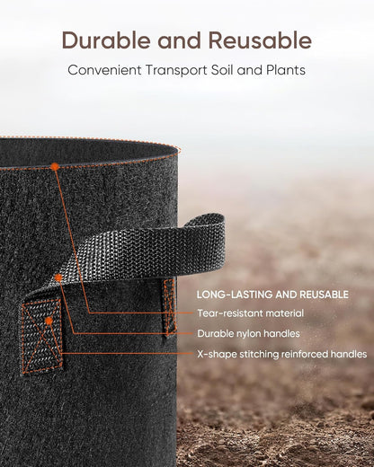 The Growing 5 Pack 20 Gallon Fabric Grow Bags，Thickened Aeration Nonwoven Fabric Plant Pots with Durable Handles,Heavy Duty 300G Planter Pot for Tomato, Fruits, Vegetables and Flowers, Black