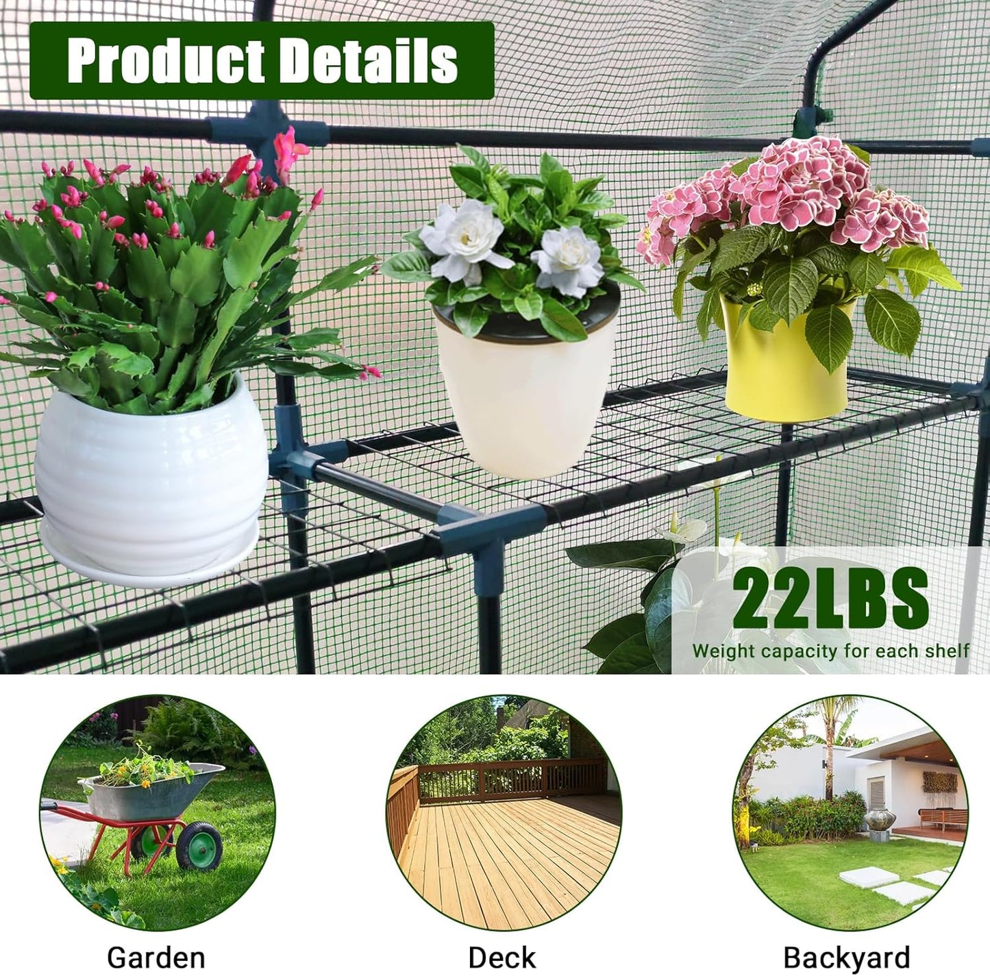 Greenhouse for Outdoors,Walk in 3-Tier 9 Shelves Green House w/ Roll-Up Zippered Door Anchors and Ropes,Waterproof & UV Protected Plant Garden Hot House for Garden Patio Backyard,57 x 85 x 76''
