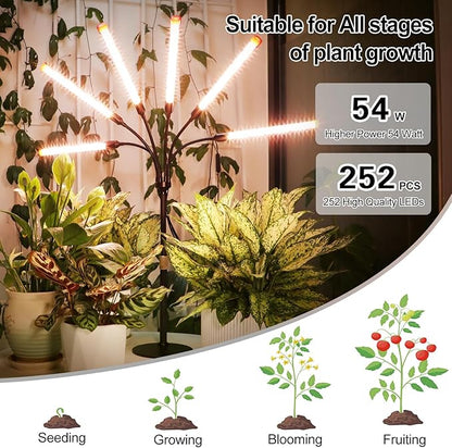6-Head Table Top Grow Lights for Indoor Plants, Seed Starting, Bonsai with Timer, 54W Power Home Plug, FECiDA 2025 Full Spectrum Plant Growing Lamps, 16"-24" Height Adjustable