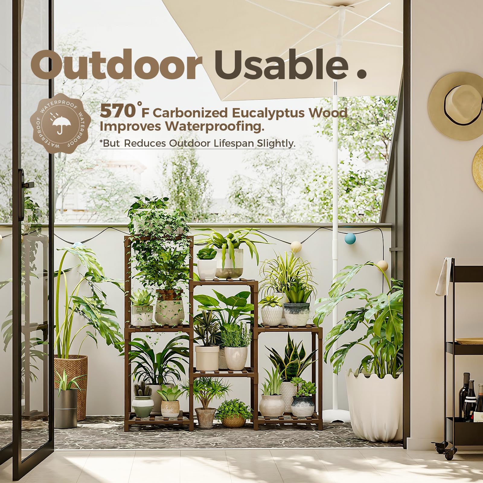 Bamworld Plant Stand Indoor Plant Shelf Outdoor Wood Plant Rack
