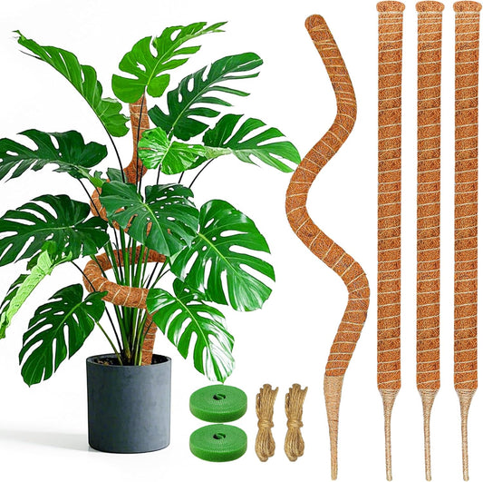 4 Pack 39 Inch Moss Pole Monstera Plant Support, Coir Moss Poles for Climbing Indoor Plants, Bendable Plant Stake Trellis for Potted Plant, Pothos, Philodendron