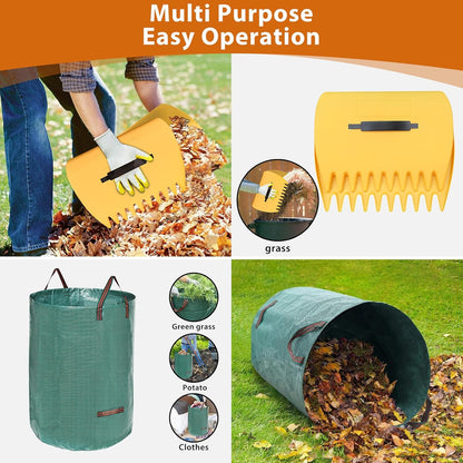 Rake for Leaves: Large 18" Wide Metal Leaf Rake, 65” Long Handle,25 Tines,Heavy Duty Graden Rakes Set for Lawn Yard Pine Needles Mulch Thatch Debris Cleanup Set with 32Gallon Leaf Bags and Scoops
