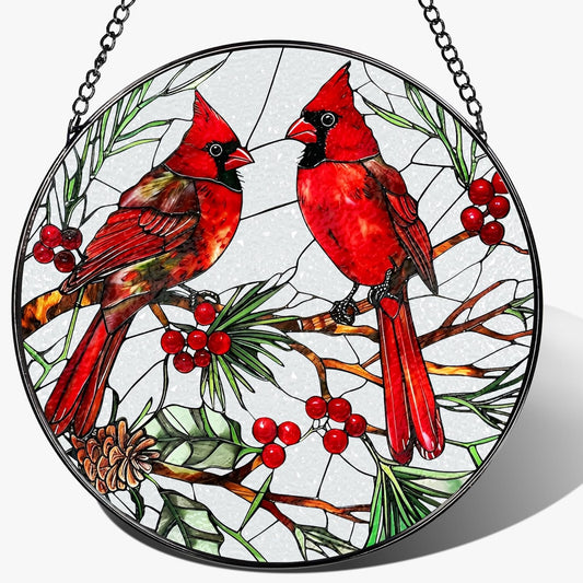 Cardinal Stained Glass Window Hanging, 8 Inch Sun Catchers Indoor Window, Suncatchers for Windows